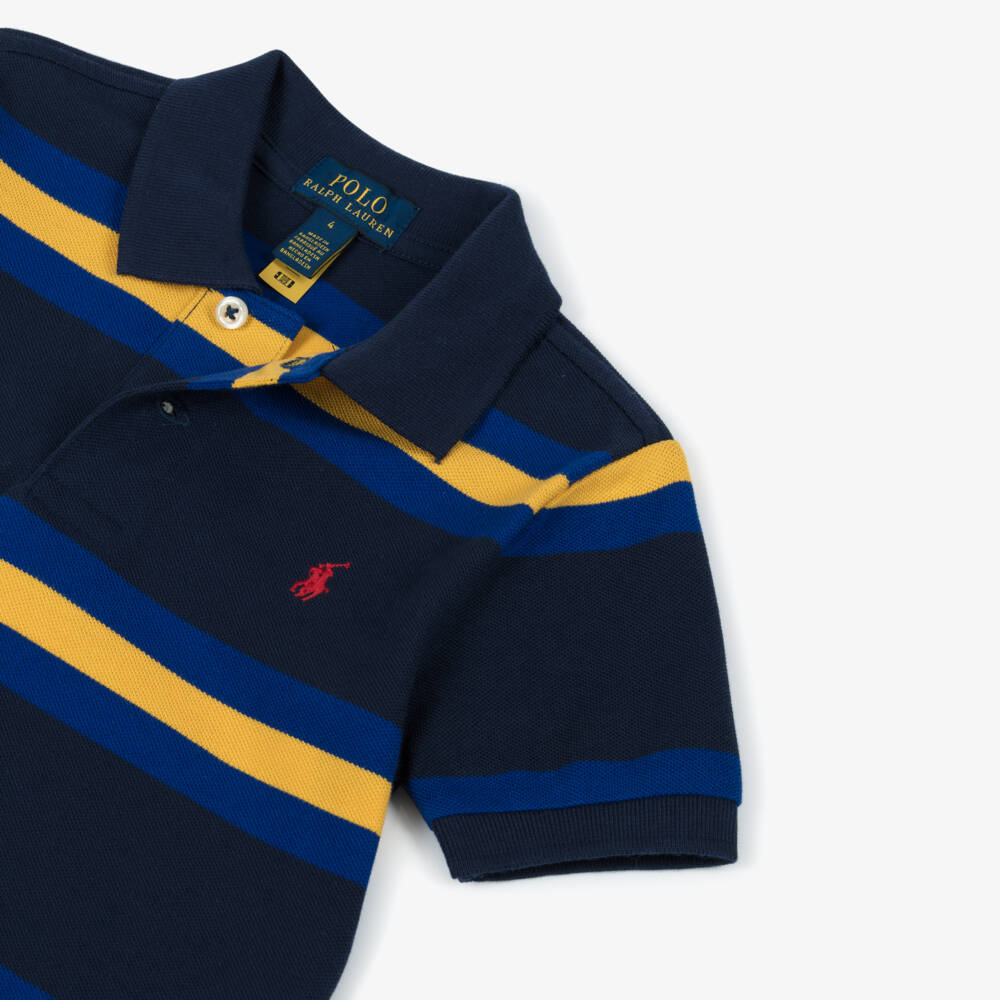 Ralph Lauren-Boys Navy Striped Cotton Polo | Childrensalon Outlet