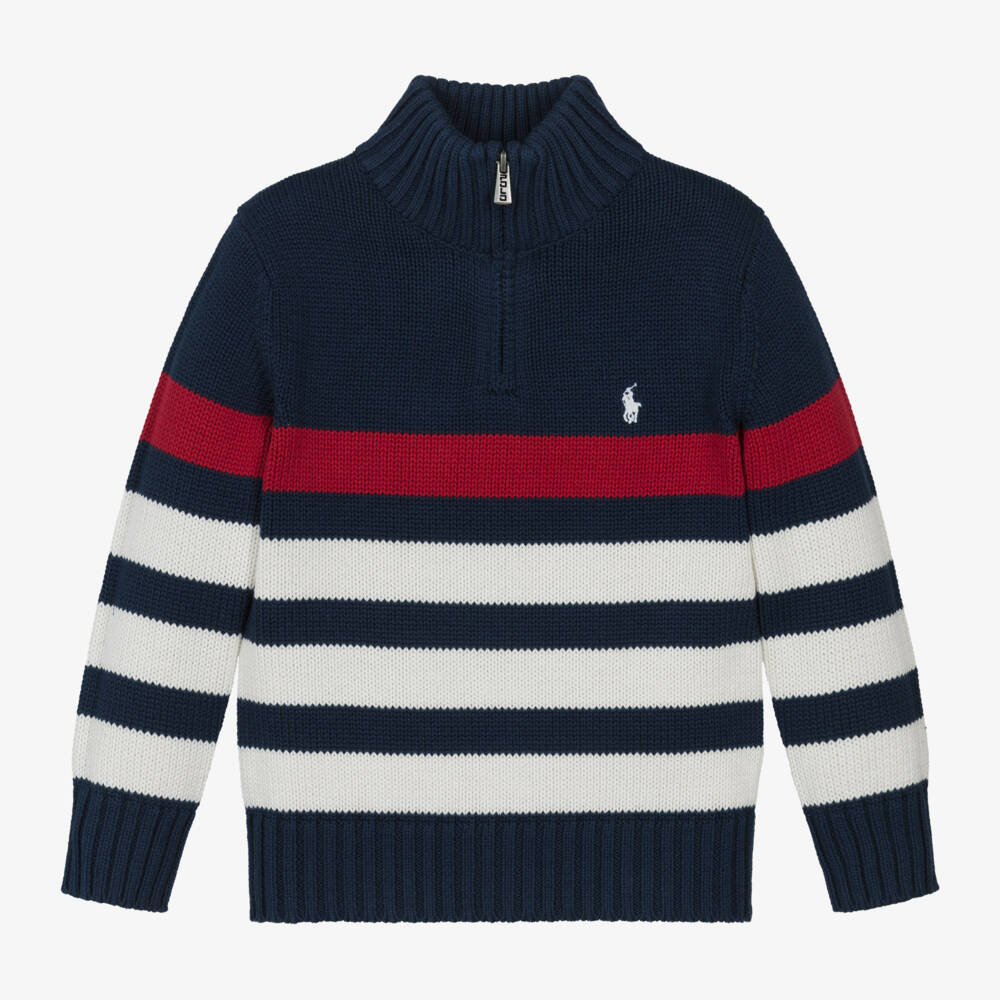Ralph Lauren-بلوفر قطن مقلم لون أزرق للأولاد | Childrensalon Outlet