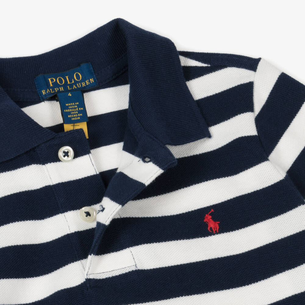 Ralph Lauren-بولو قطن أزرق داكن وأبيض للأولاد | Childrensalon Outlet