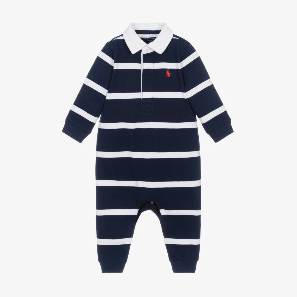 Ralph Lauren-Boys Navy & White Striped Babygrow | Childrensalon Outlet