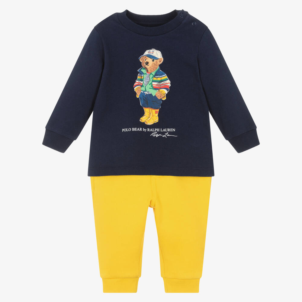 Ralph Lauren-طقم رياضي للأولاد باللونين الأزرق الداكن والأصفر | Childrensalon Outlet