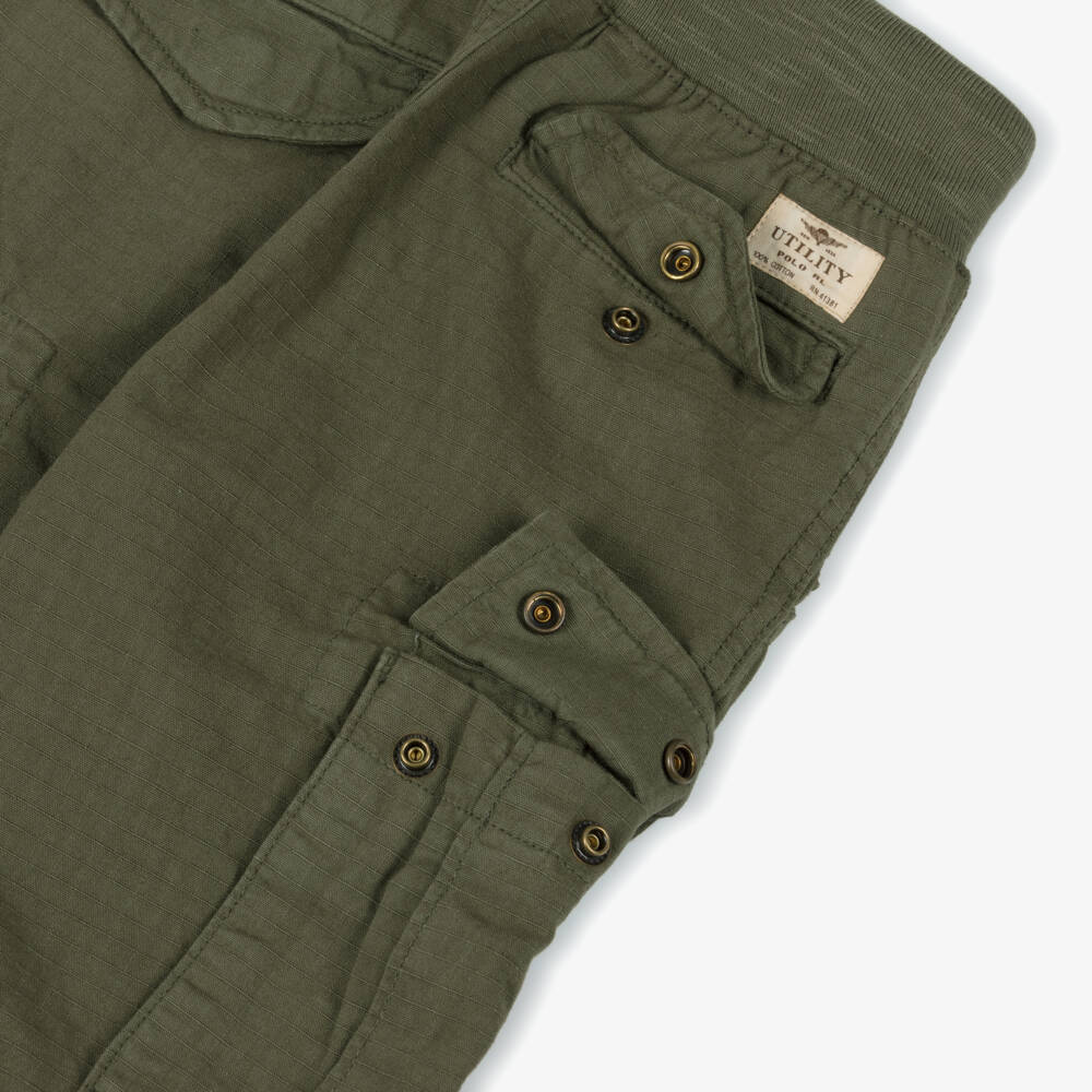 رالف لورين-بنطلون كارغو قطن لون أخضر كاكي للأولاد | Childrensalon Outlet