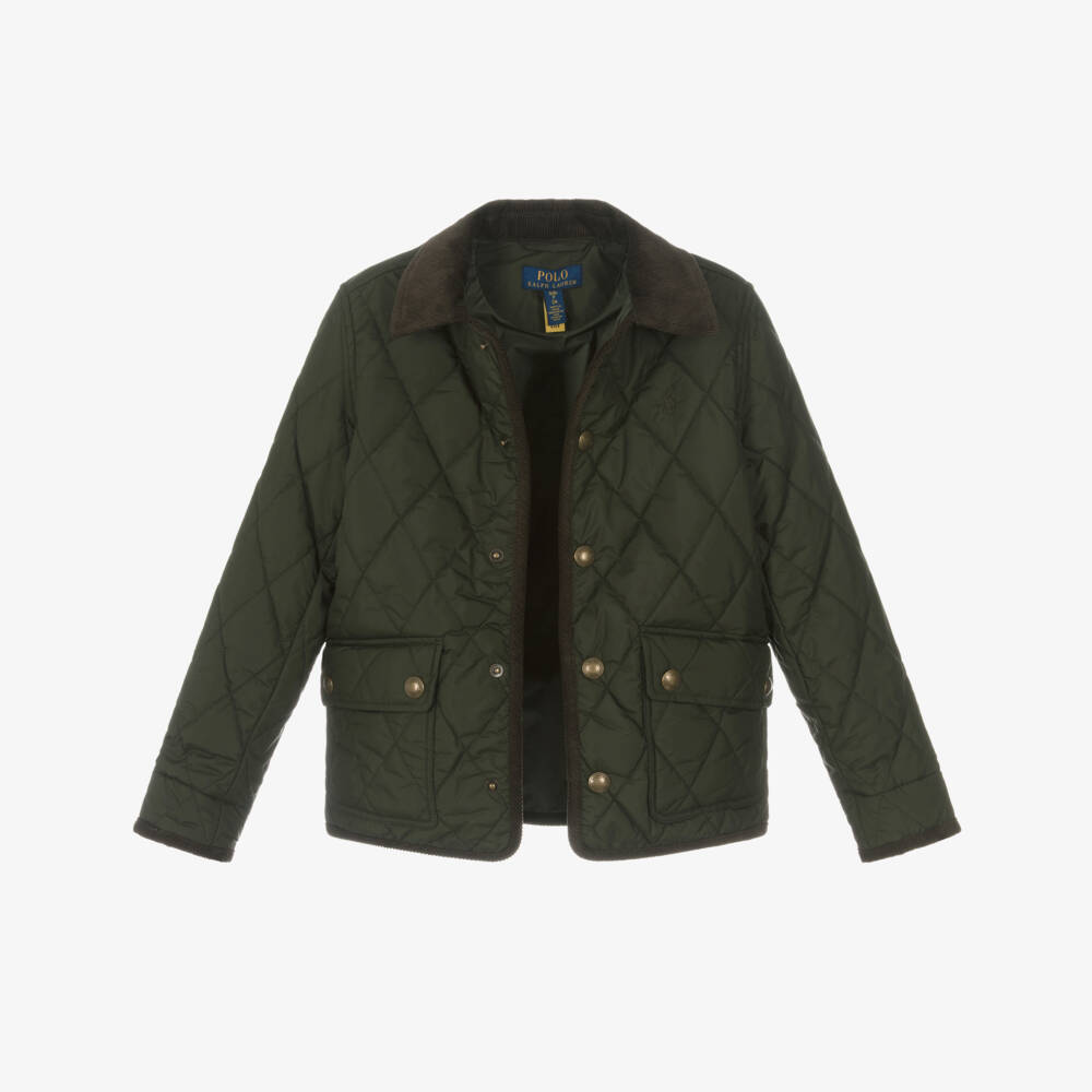 Ralph Lauren-Куртка с капюшоном стеганая оливковая для мальчиков | Childrensalon Outlet