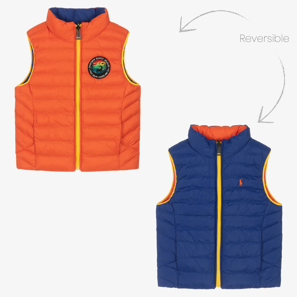 Polo Ralph Lauren - Boys Orange & Blue Reversible Gilet | Childrensalon