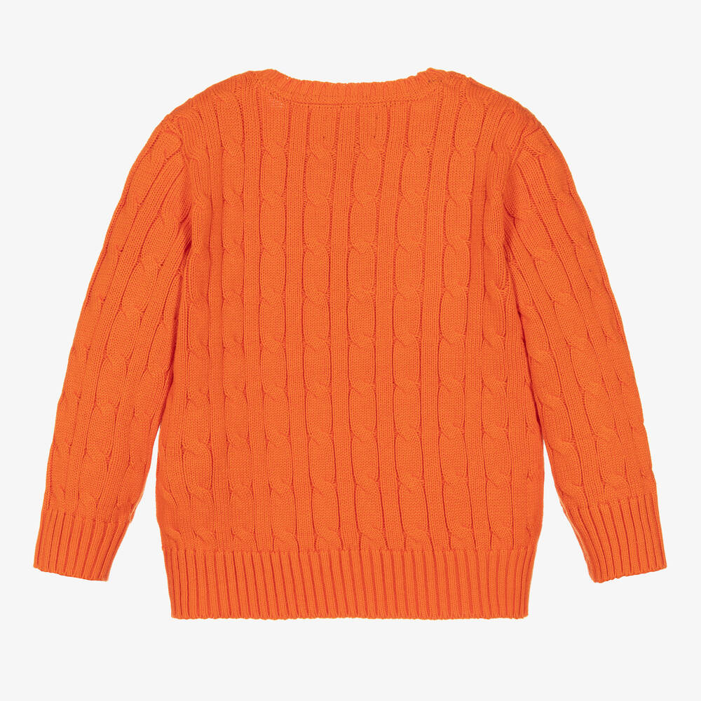 Ralph Lauren Boys Orange Cotton Cable Knit Sweater
