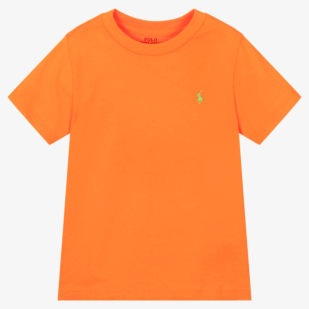 Polo Ralph Lauren-Boys Orange Cotton Logo T-shirt | Childrensalon Outlet