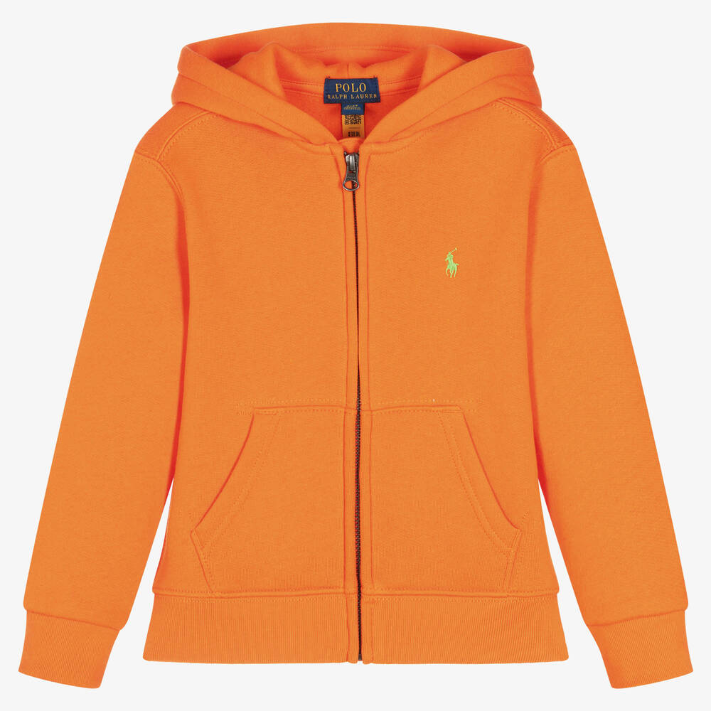 Polo Ralph Lauren - Boys Orange Cotton Logo Zip-Up Top | Childrensalon