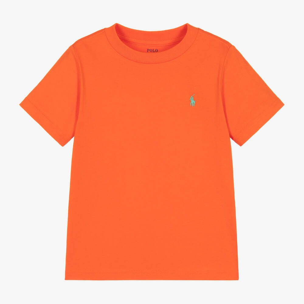 Ralph Lauren - Boys Orange Cotton T-Shirt  | Childrensalon