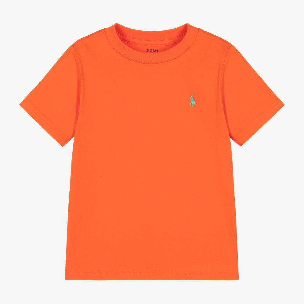 Ralph Lauren-Boys Orange Cotton T-Shirt  | Childrensalon Outlet