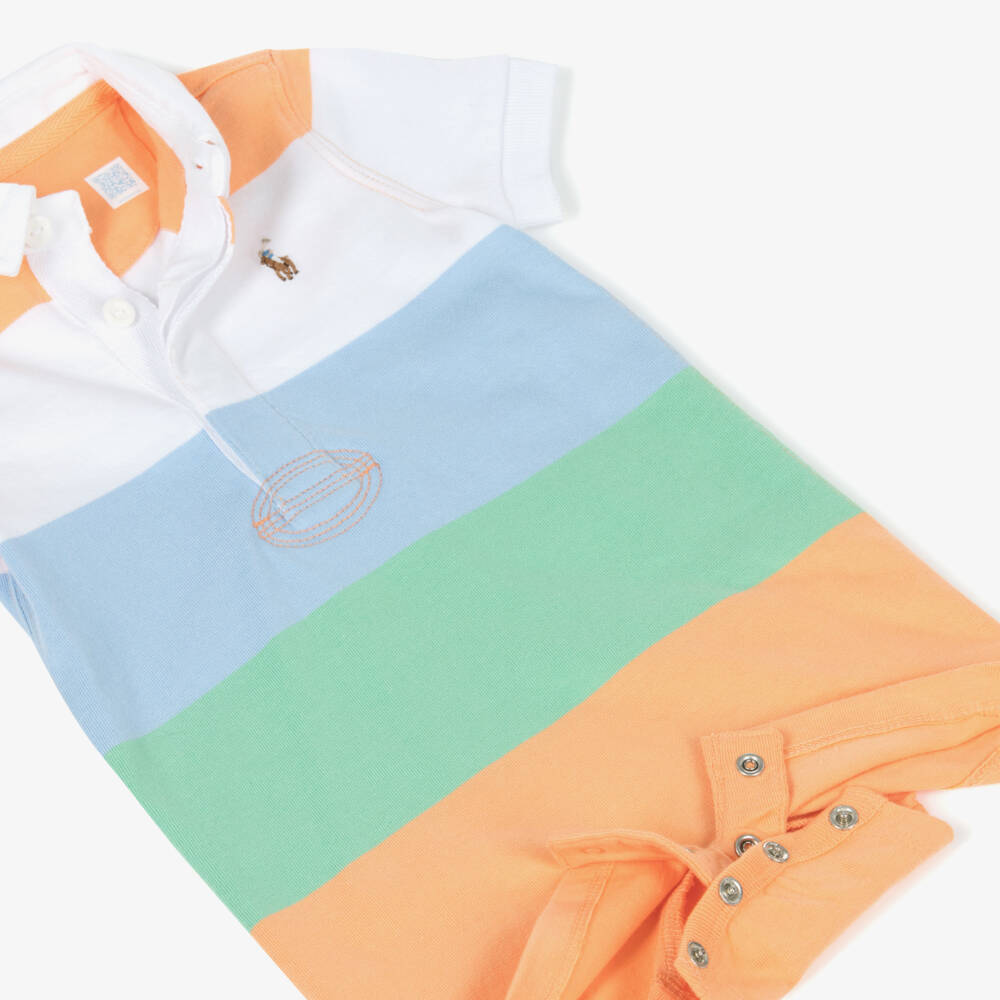 Ralph Lauren-Boys Orange Striped Cotton Onesie | Childrensalon Outlet