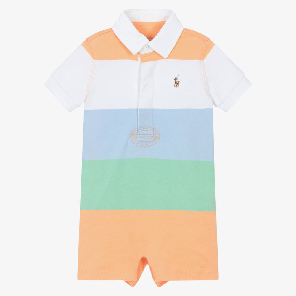 Ralph Lauren-Boys Orange Striped Cotton Onesie | Childrensalon Outlet