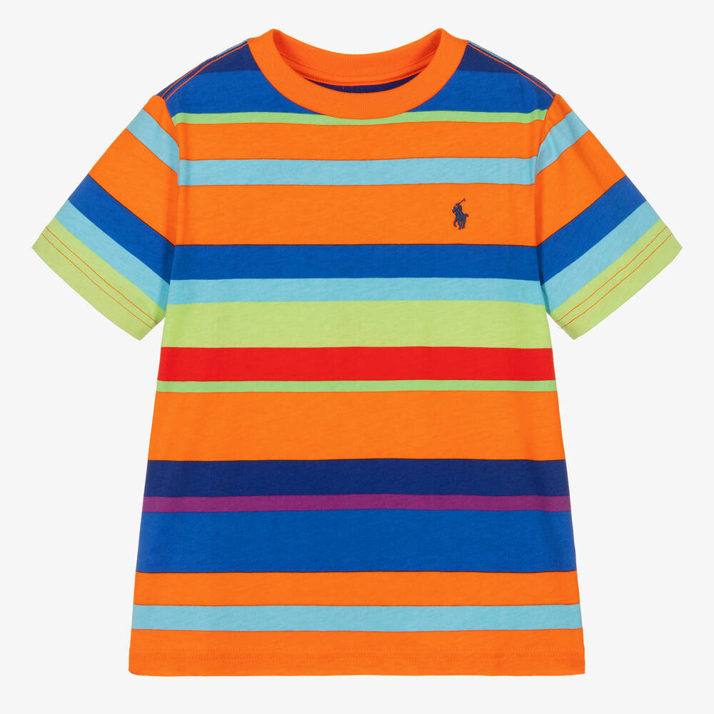 Ralph Lauren-Boys Orange Striped Cotton T-Shirt | Childrensalon Outlet