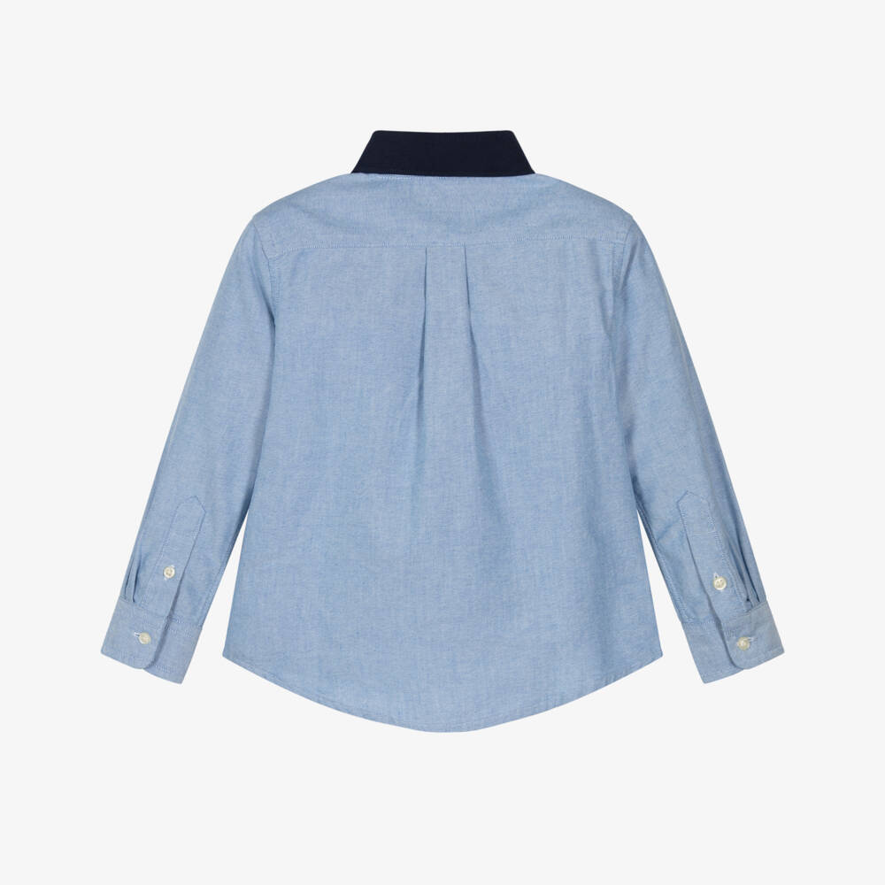 Ralph Lauren-Boys Pale Blue Cotton Shirt with Polo Bear Embroidery | Childrensalon Outlet