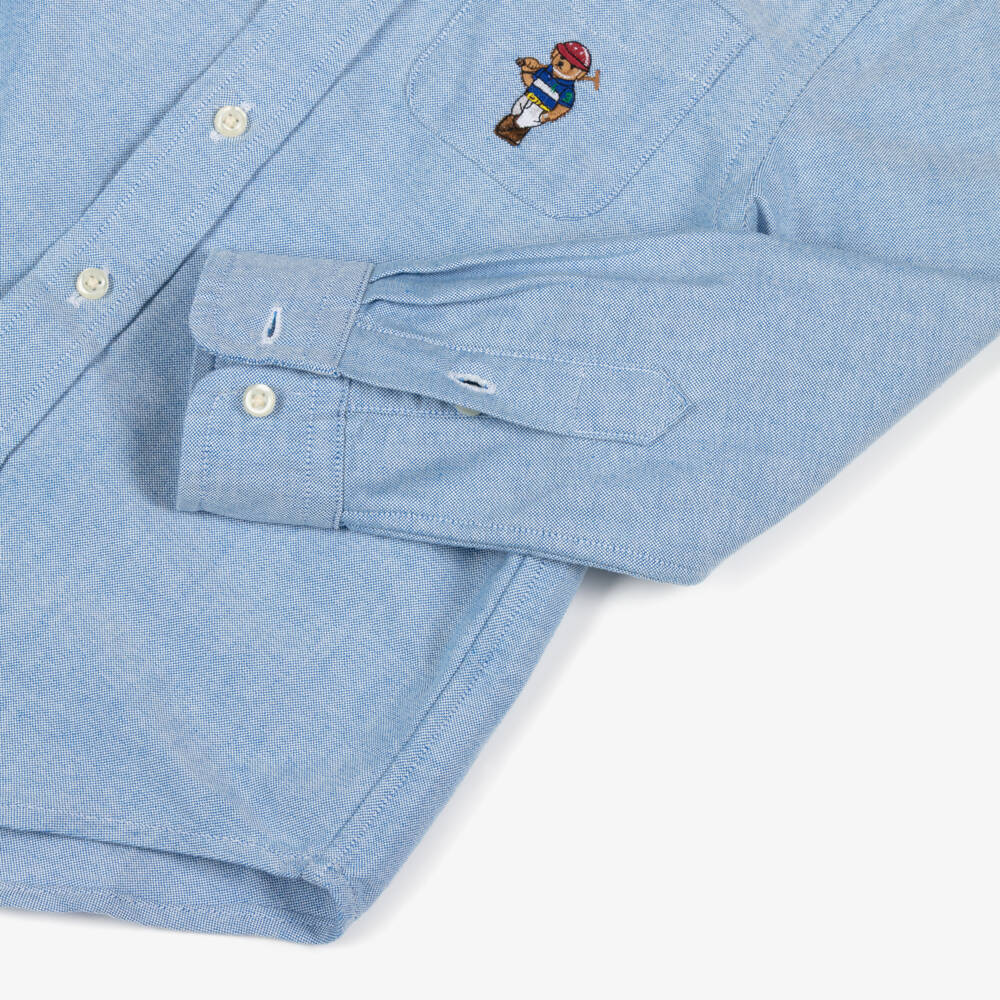 Ralph Lauren-Boys Pale Blue Cotton Shirt with Polo Bear Embroidery | Childrensalon Outlet