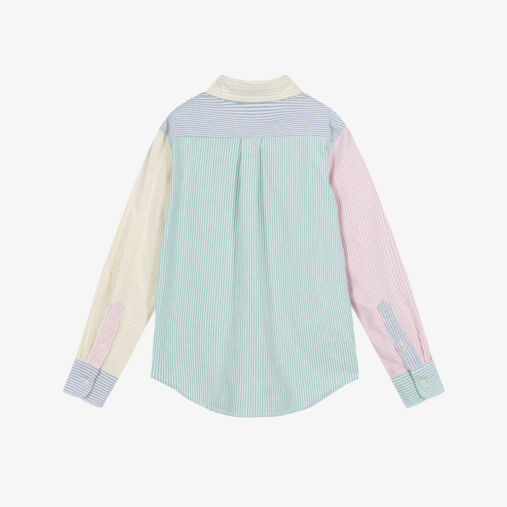 Ralph Lauren-Boys Pastel Blue & Green Striped Oxford Shirt | Childrensalon Outlet