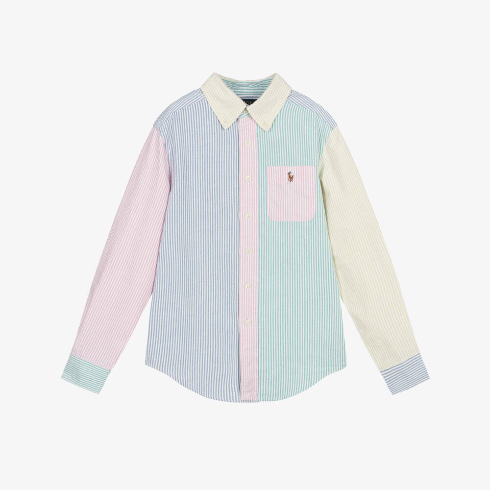 Ralph Lauren-Boys Pastel Blue & Green Striped Oxford Shirt | Childrensalon Outlet