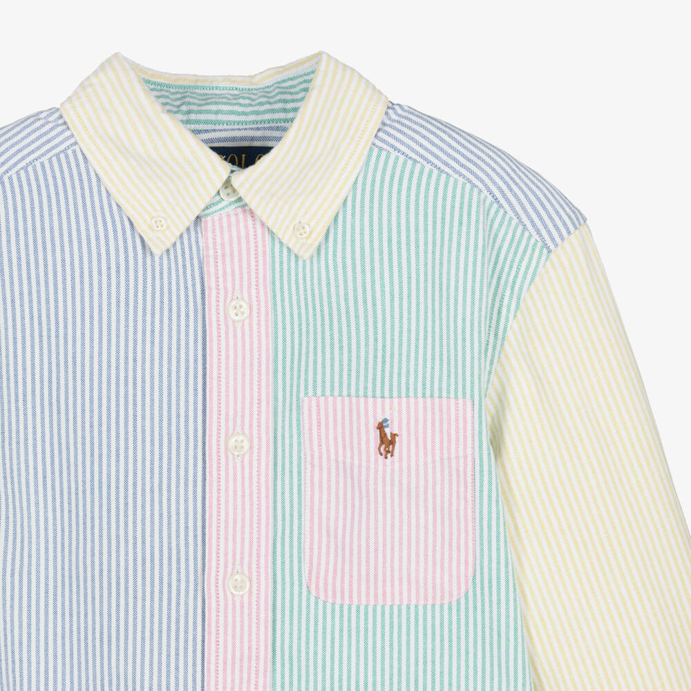 Ralph Lauren-Boys Pastel Blue & Green Striped Oxford Shirt | Childrensalon Outlet