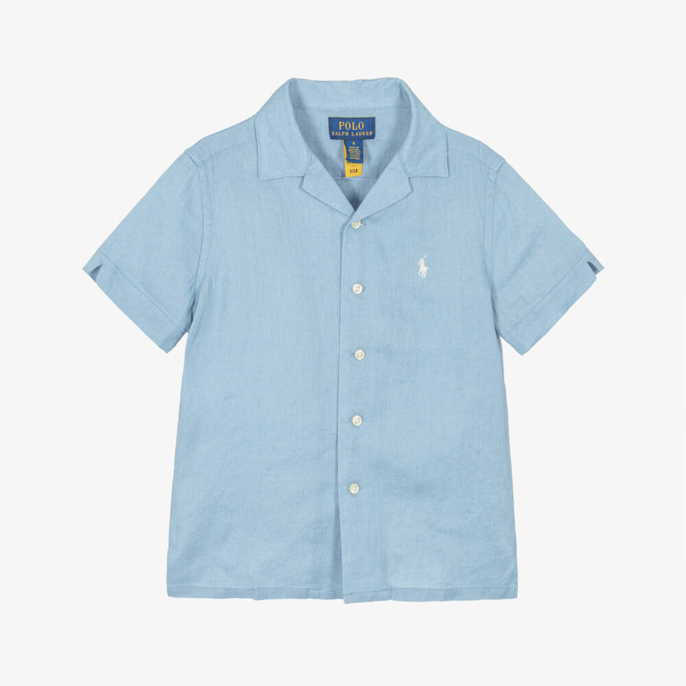 Ralph Lauren-Boys Pastel Blue Short Sleeve Linen Shirt | Childrensalon Outlet