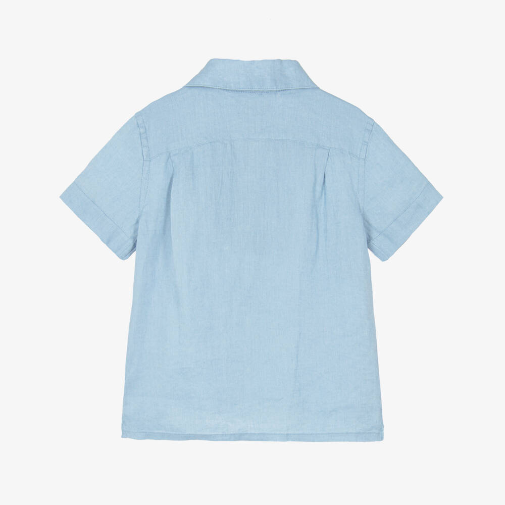Ralph Lauren-Boys Pastel Blue Short Sleeve Linen Shirt | Childrensalon Outlet