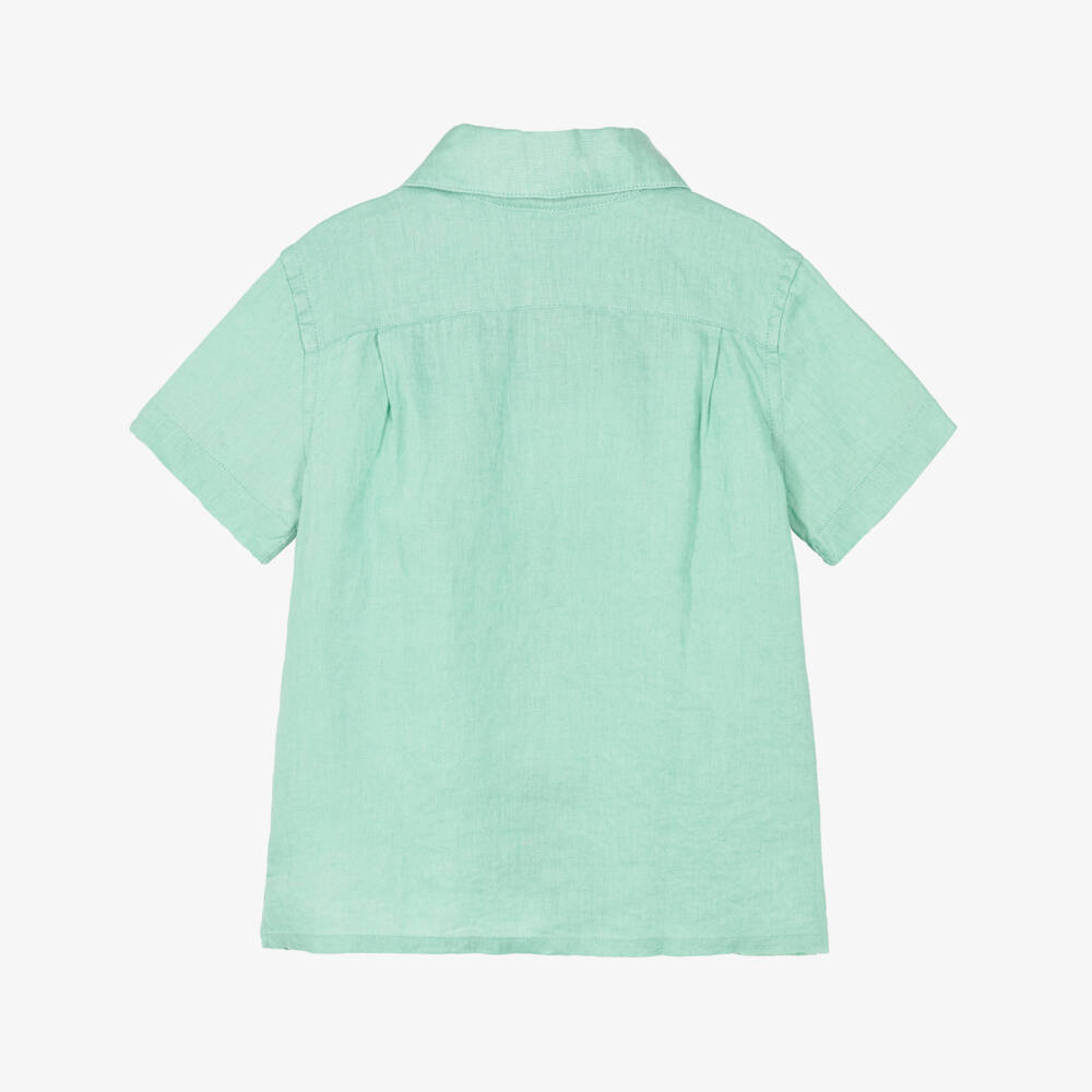 Ralph Lauren-Boys Pastel Green Short Sleeve Linen Shirt | Childrensalon Outlet