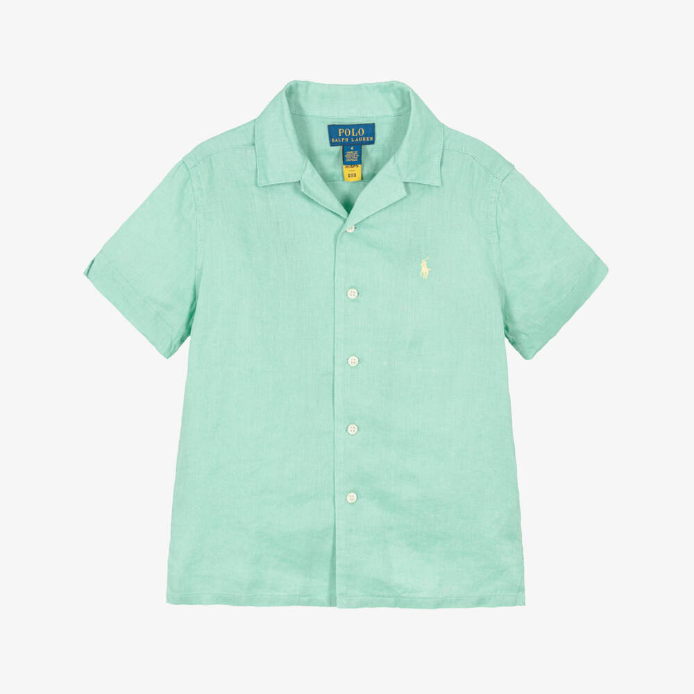 Ralph Lauren-Boys Pastel Green Short Sleeve Linen Shirt | Childrensalon Outlet