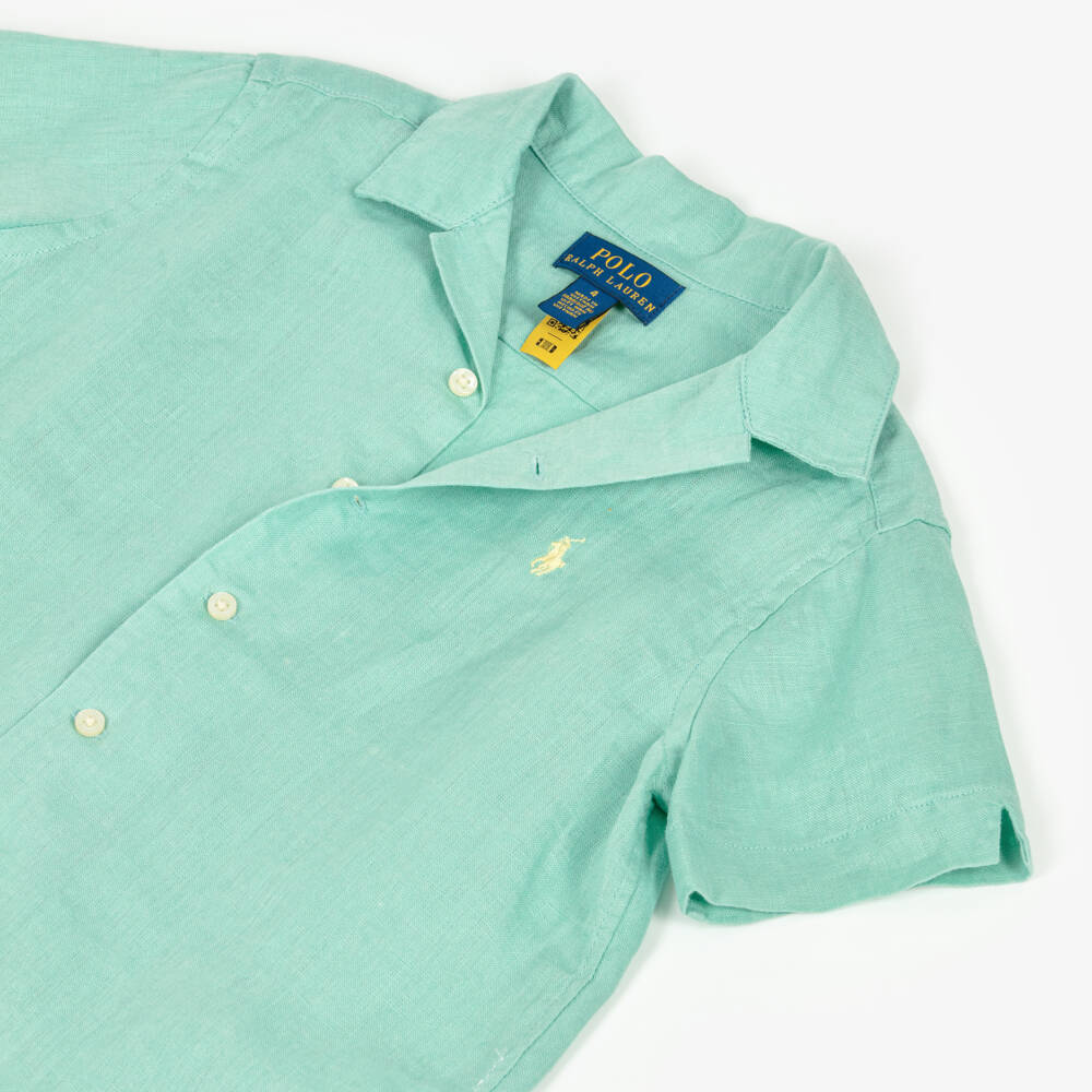 Ralph Lauren-Boys Pastel Green Short Sleeve Linen Shirt | Childrensalon Outlet