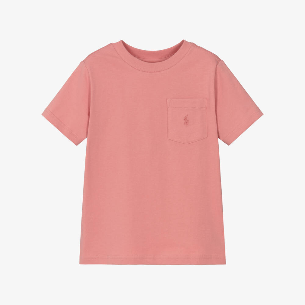 Ralph Lauren-Boys Pink Cotton Pocket with Pony Logo T-Shirt | Childrensalon Outlet