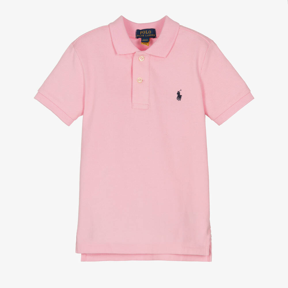 Polo Ralph Lauren - توب بولو قطن بيكيه لون زهري للأولاد | Childrensalon