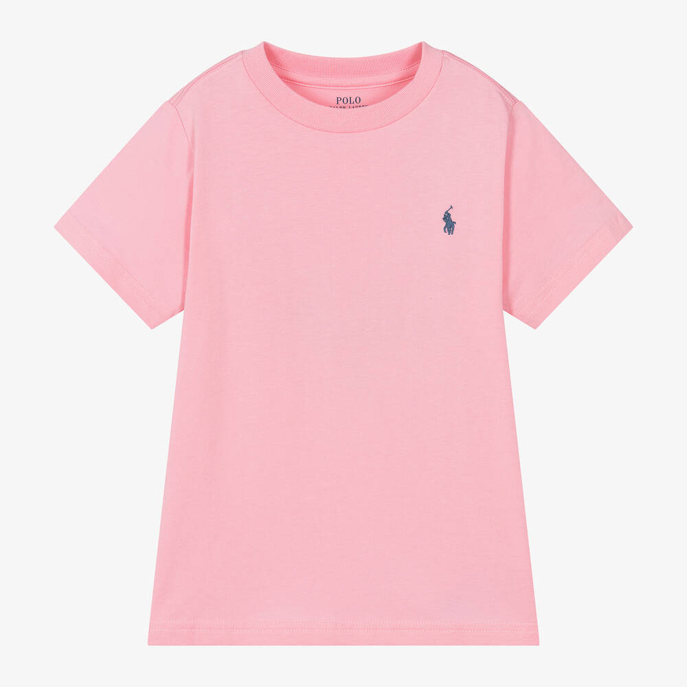 Ralph Lauren Boys Pink Cotton Pony Logo T Shirt Childrensalon Outlet