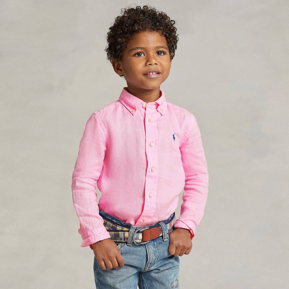 Ralph Lauren Boys Pink Linen Shirt Childrensalon Outlet