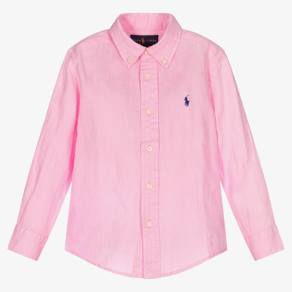 Ralph Lauren Boys Pink Linen Shirt Childrensalon Outlet