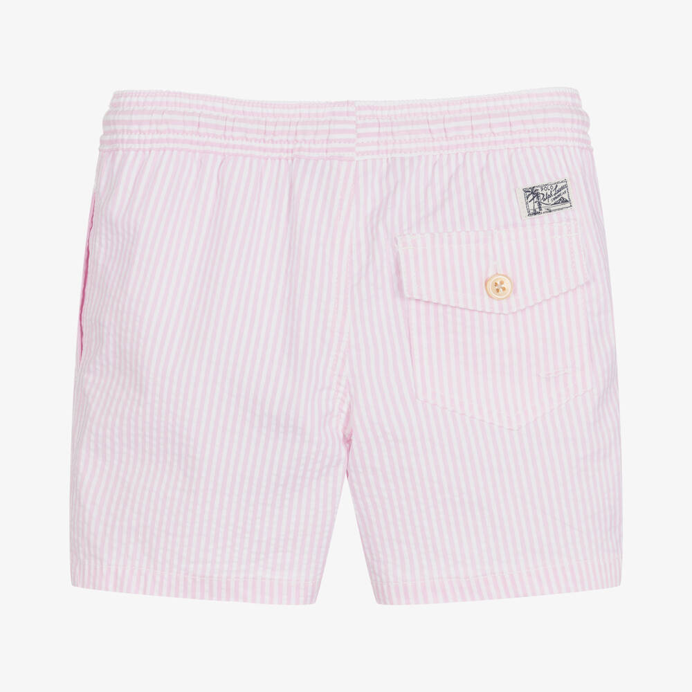 Ralph Lauren - Boys Pink Striped Seersucker Swim Shorts