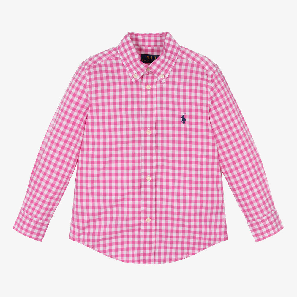 Polo Ralph Lauren - Baumwoll-Karohemd in Rosa und Weiß | Childrensalon