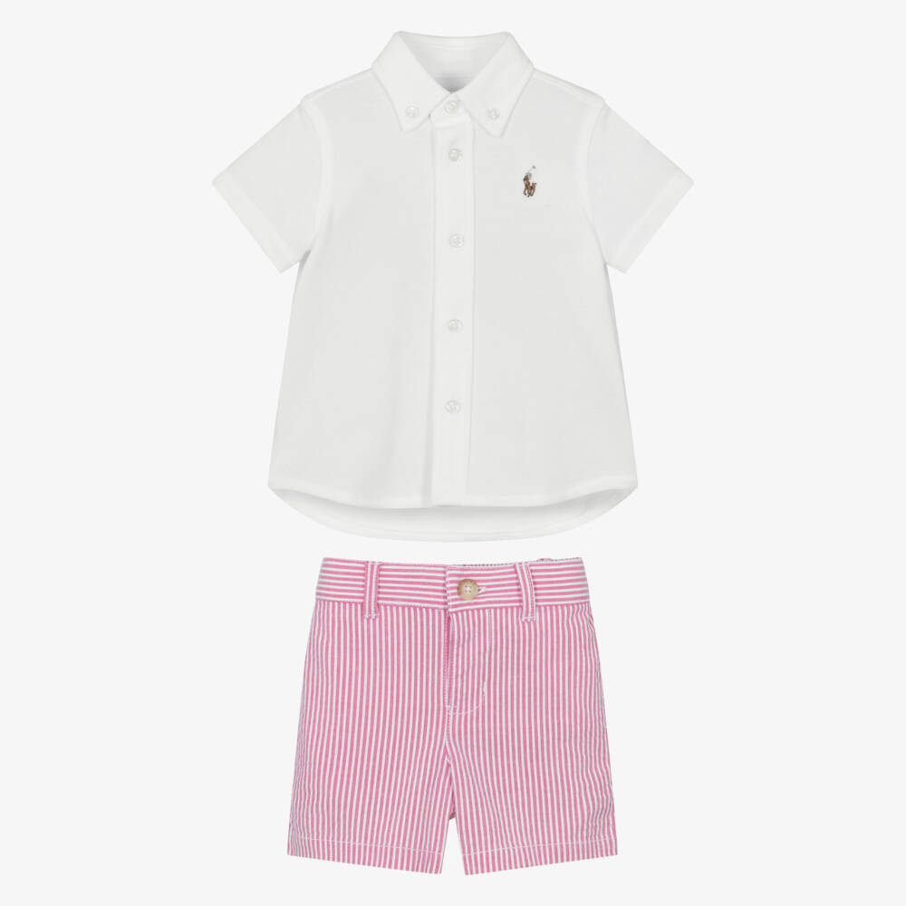 Ralph Lauren-Boys Pink & White Stripe Ensemble | Childrensalon Outlet