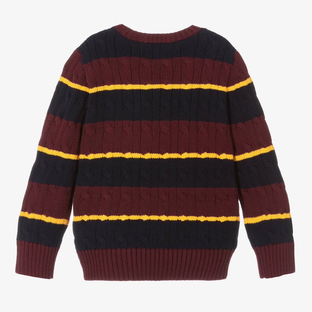 Ralph Lauren Boys Red Blue Stripe Cotton Sweater
