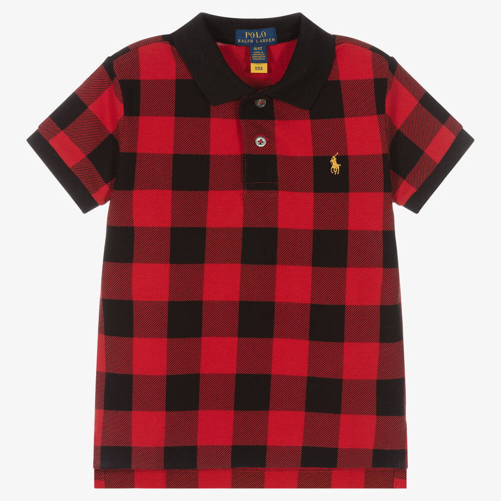 Polo Ralph Lauren - Boys Red Check Polo Shirt | Childrensalon