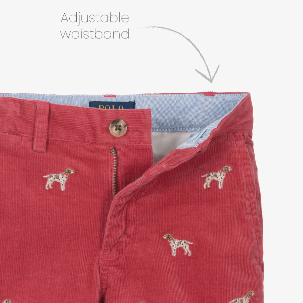 Ralph Lauren-شورت أحمر من قماش الكوردروي المطرز للأولاد | Childrensalon Outlet