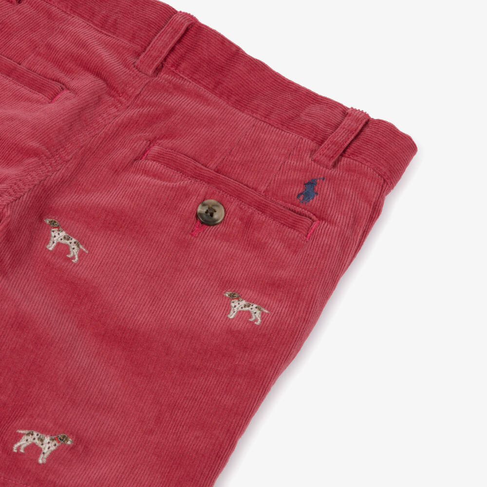 Ralph Lauren-Шорты из красного вельвета с вышивкой для мальчиков | Childrensalon Outlet