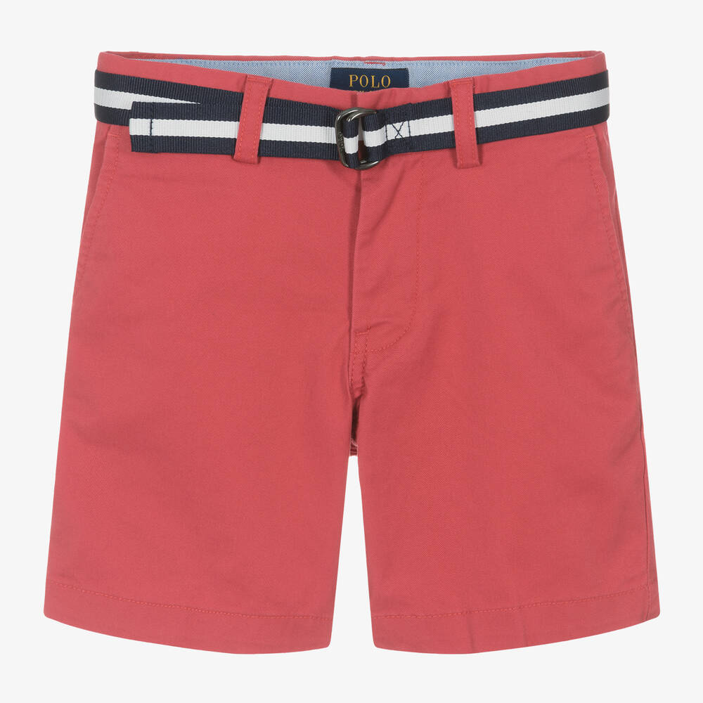 Ralph Lauren Boys Red Cotton Chino Shorts Childrensalon Outlet