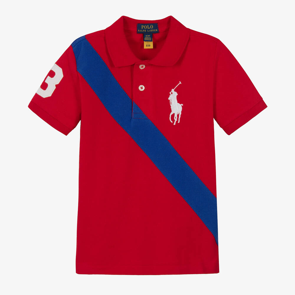 Polo Ralph Lauren - توب بولو قطن بيكيه لون أحمر للأولاد | Childrensalon