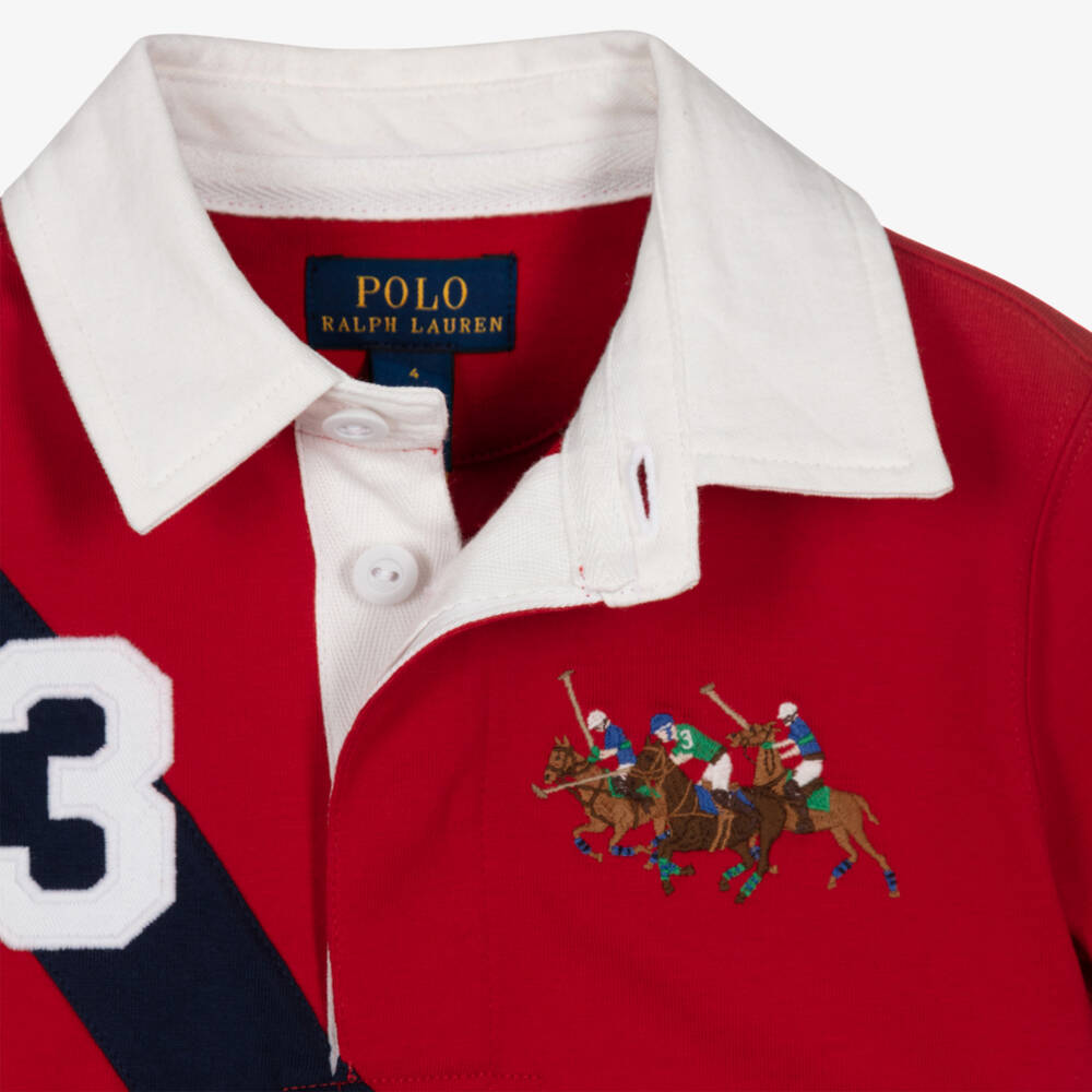 Ralph Lauren-Boys Red Cotton Rugby Shirt with Triple Pony Logo | Childrensalon Outlet
