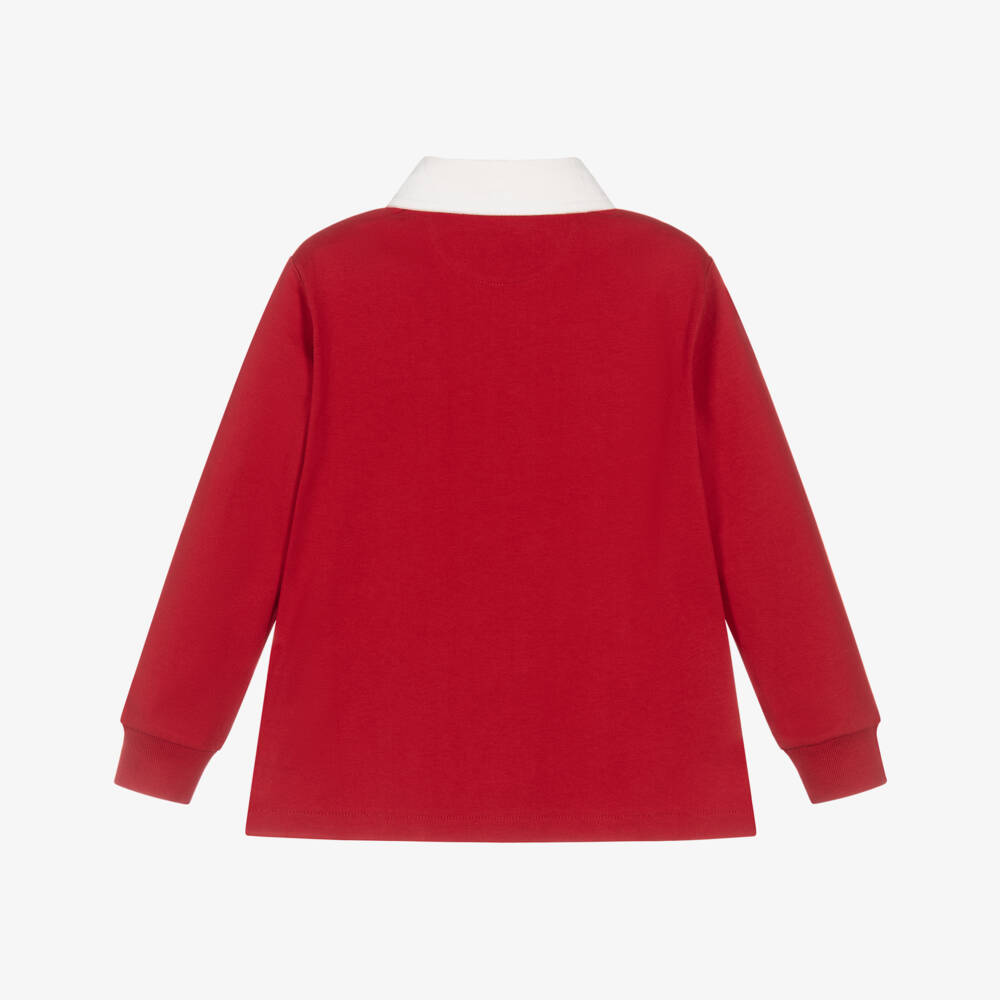 Ralph Lauren-Boys Red Cotton Rugby Shirt with Triple Pony Logo | Childrensalon Outlet