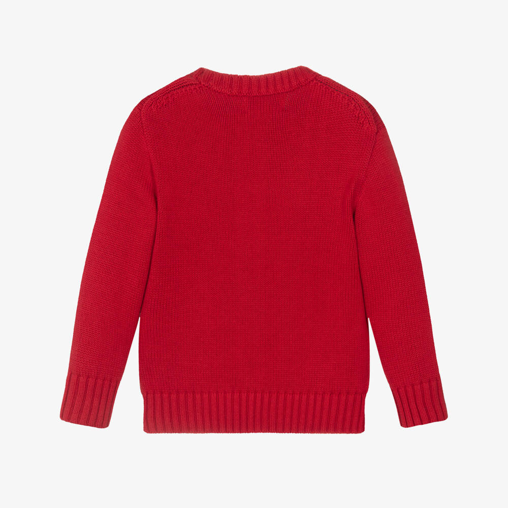 Ralph Lauren-Boys Red Cotton Sweater with Lunar New Year Polo Bear Logo | Childrensalon Outlet