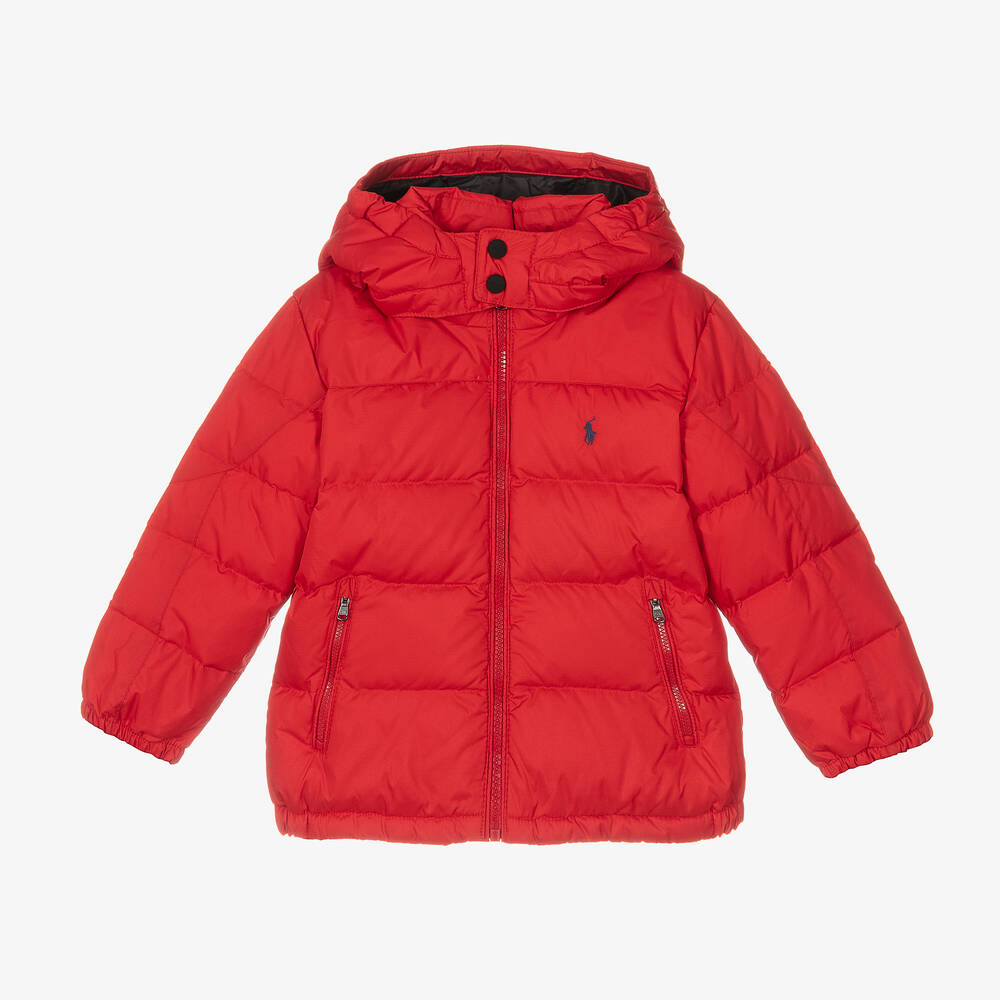 Polo Ralph Lauren-جاكيت بافر لون أحمر مبطن بريش للأولاد | Childrensalon Outlet