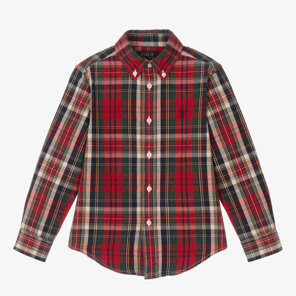 Ralph Lauren - Chemise rouge et verte en coton | Childrensalon