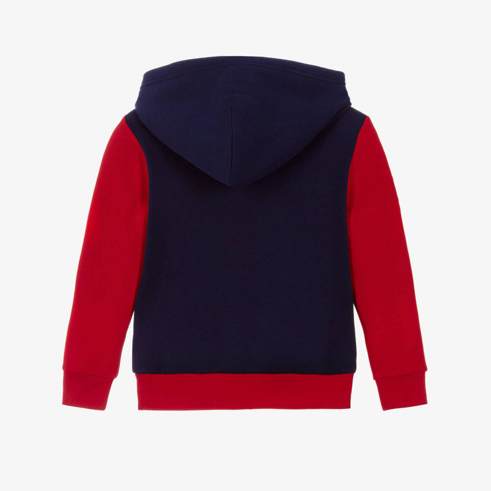 Ralph Lauren-Boys Red & Navy Blue Cotton Hoodie with Triple-Pony Logo | Childrensalon Outlet