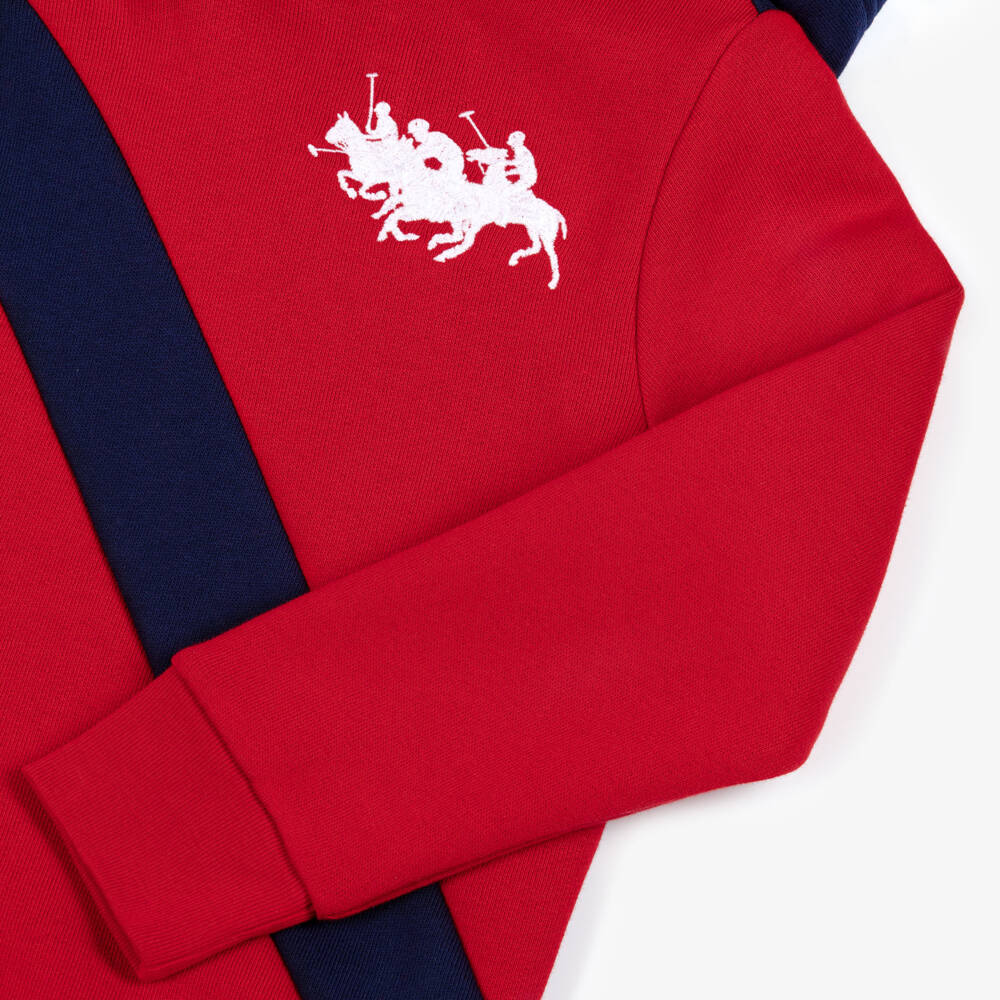 Ralph Lauren-Boys Red & Navy Blue Cotton Hoodie with Triple-Pony Logo | Childrensalon Outlet