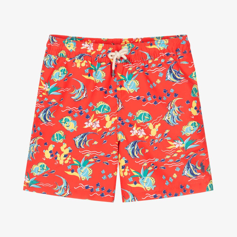 Ralph Lauren - Красные плавки-шорты с океаническим принтом | Childrensalon
