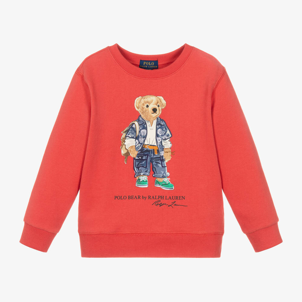 Ralph Lauren - Boys Red Polo Bear Sweatshirt | Childrensalon