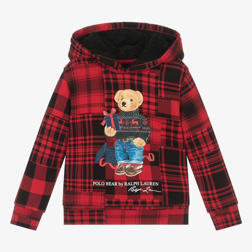 Ralph Lauren - Roter Polo Bear Schottenkaro-Hoodie | Childrensalon